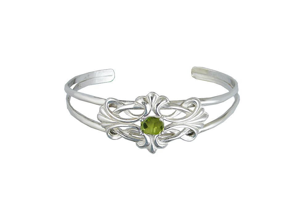 Sterling Silver Victorian Cuff Bracelet With Faceted Peridot